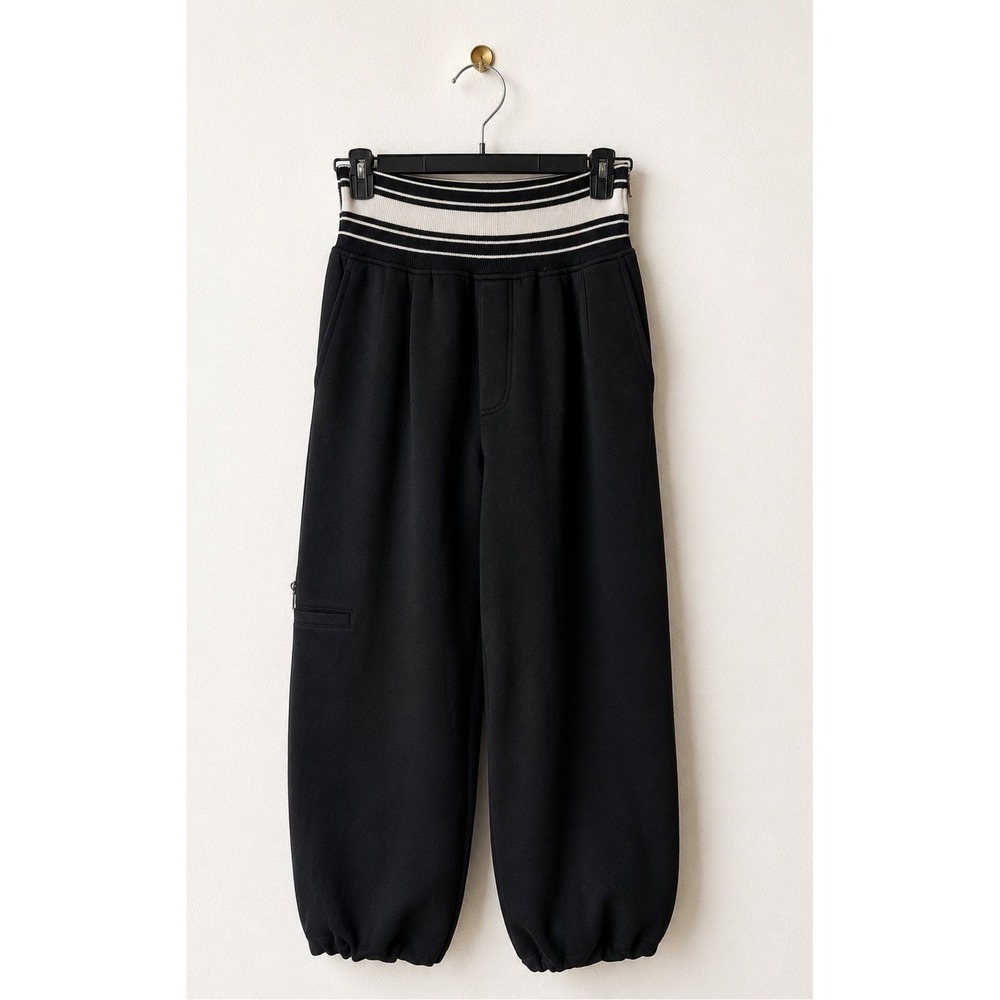 YLVIS.ZHEUNK Striped Waist Joggers Women Small Black Athleisure Streetwear - Picture 1 of 12